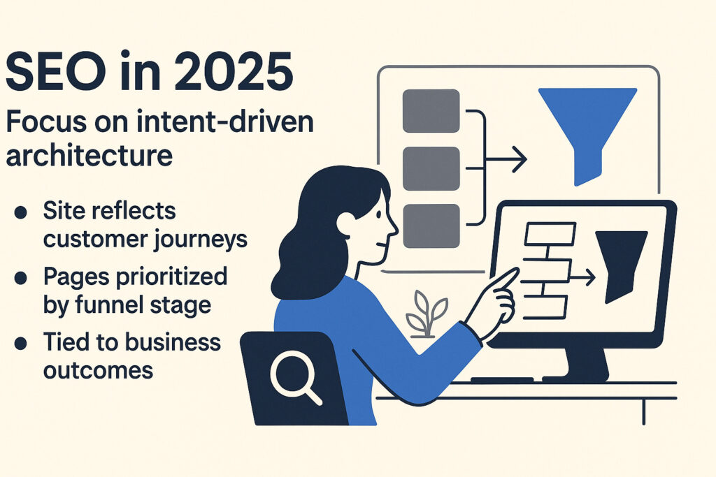 Visual representation of intent-driven SEO strategy across buyer journey stages in 2025
