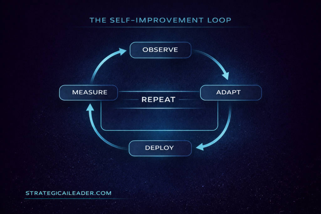AI Execution Loop Framework for Operators | Strategic AI Leader Richard Naimy Insights Diagram showing the AI execution loop framework connecting strategy, experimentation, and deployment cycles